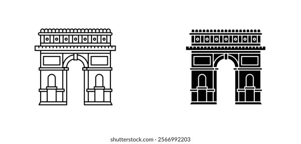 Arc de Triomphe icons in outline and fill. vector illustration for ui.