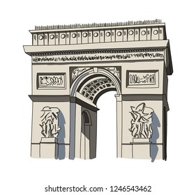 Arc de triomphe isolated vector illustration.High detailed Paris icon, France landmark.