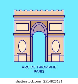 Arc de Triomphe Wahrzeichen Gebäude Cartoon Vektorsymbol Illustration. Historisches Baukonzept. Flacher Cartoon-Stil.