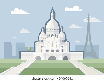 Arc de Triomphe and the Luxor Obelisk, Paris. Illustrations of the most popular tourist attractions