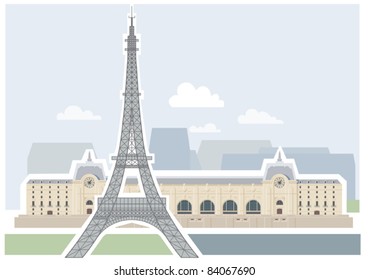 Arc de Triomphe and the Luxor Obelisk, Paris. Illustrations of the most popular tourist attractions