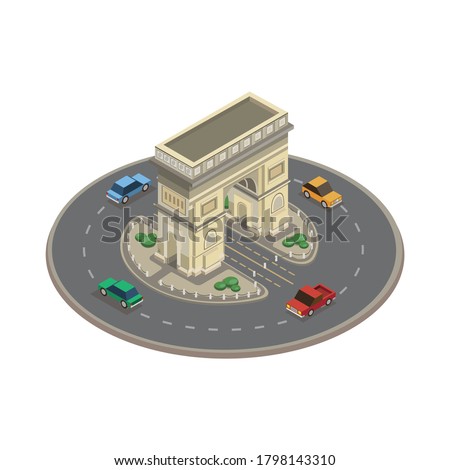 Arc De Triomphe monument building landmark from Paris France concept in isometric illustration vector isolated in white background 