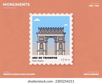 Arc De Triomphe Monument Postage stamp ticket design with information-vector illustration design