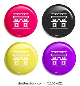 Arc de triomphe multi color glossy badge icon set. Realistic shiny badge icon or logo mockup