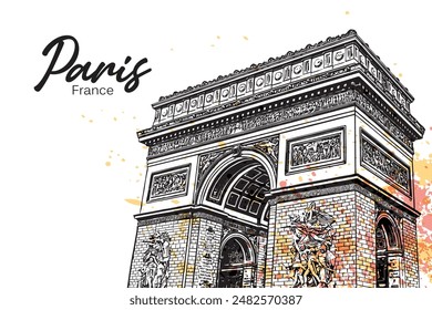 The Arc de Triomphe is one of the main symbols of Paris and France. Vector highly detailed hand-drawn