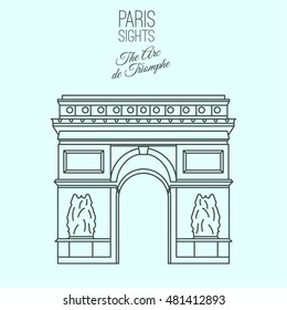 The Arc de Triomphe in Paris. Beautiful vector illustration in modern style isolated on a light blue background. Paris main sights collection.