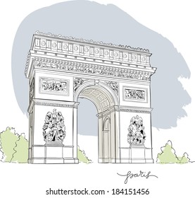 Arc De Triomphe In Paris, France; Isolated Vector Illustration