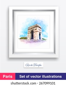 Arc de Triomphe, Paris, France - Isolated on white background. watercolor vector illustration