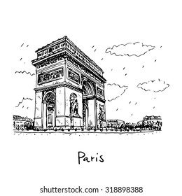 Arc De Triomphe, Paris, France. Travel Paris Icon. Hand Drawn Sketch.