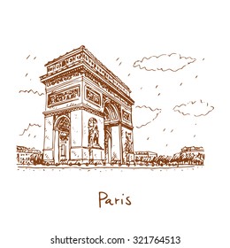 Arc De Triomphe, Paris, France. Travel Paris Icon. Vector Hand Drawn Sketch.