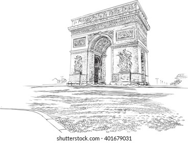 Arc de Triomphe Paris France, hand-drawing. Vector illustration.