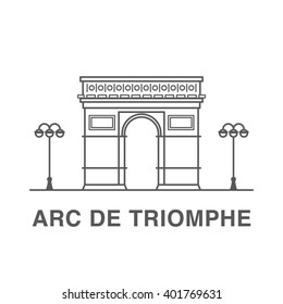 Arc de triomphe Paris, France illustration made in outline style. World famous landmarks collection.