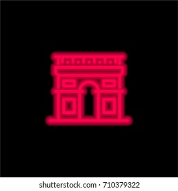 Arc de triomphe red glowing neon ui ux icon. Glowing sign logo vector