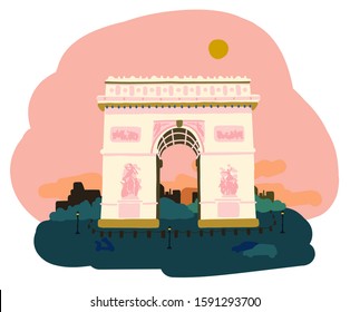 The Arc de Triomphe de l'Étoile / Arc de triumph, Paris, France. Travel vector illustration.