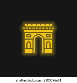 Arc De Triomphe yellow glowing neon icon