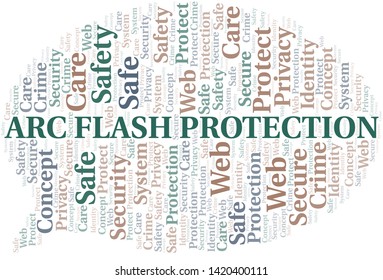 Arc Flash Protection word cloud. Wordcloud made with text only.