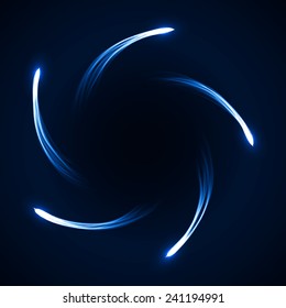 arc formed comets blue abstract. (five comet.simple tails.comets from center.EPS10 version)