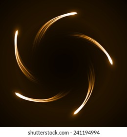 arc formed yellow comets abstract. (five comet.simple tails.comets from center.EPS10 version)