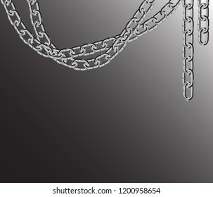 arc hanging down shiny metal chain. isolated on black background