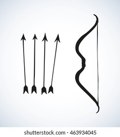 Arc hunter hit picture isolated on white background. Freehand ink hand drawn sketch in art scribble retro graphic style pen on paper. Closeup view with space for text