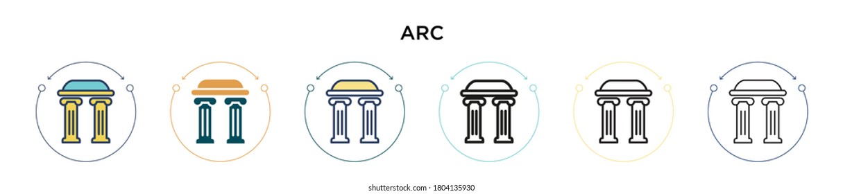 Arc icon in filled, thin line, outline and stroke style. Vector illustration of two colored and black arc vector icons designs can be used for mobile, ui, web