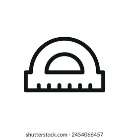 Icono aislado de la Regla del arco, símbolo del Vector del transportador con el trazo editable