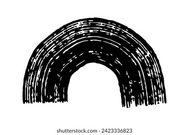 Arc shaped brush stroke, curved rake ink brush stroke.