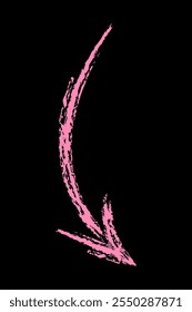 Arc shaped down arrow color. Hand drawn chalk arrow.