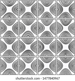 Arc shaped lines in the square grid. Abstract vector background. Seamless pattern.