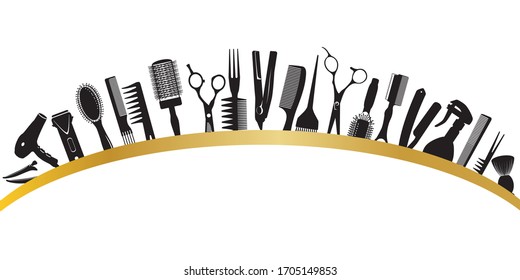 Arc from silhouettes of tools for the hairdresser. Vector illustration.