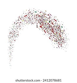 Arc of splashes, texture of multi-colored, bright dots, abstract sand effect, gradient of dots isolated on a white background. Vector paint dust, watercolor background, colorful drops texture.