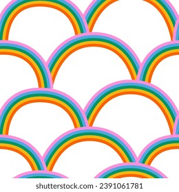 Arc summer whimsical rainbow seamless pattern. Modern groovy hippie abstract arch vibrant background. Childish hippie colorful decorative print design. Vector illustration