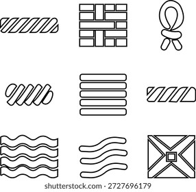 Arc twisted icon set, showing a curved spiral or twisted arc shape. linear pull, luminous thread Ideal for abstract design, motion graphics, technology visuals, lapps web interfaces, and infographics.