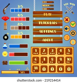 Arcade adventure game menu interface design layout template vector illustration