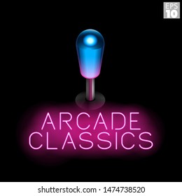 Arcade classics sign with bat top joystick and pink neon light effect.