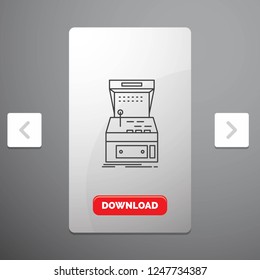 Arcade, console, game, machine, play Line Icon in Carousal Pagination Slider Design & Red Download Button