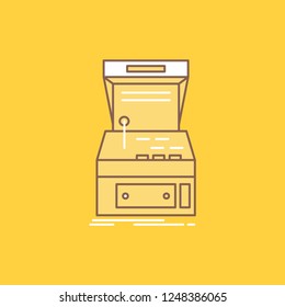 Arcade, console, game, machine, play Flat Line Filled Icon. Beautiful Logo button over yellow background for UI and UX, website or mobile application