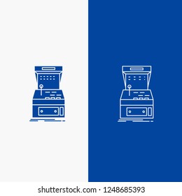 Arcade, console, game, machine, play Line and Glyph web Button in Blue color Vertical Banner for UI and UX, website or mobile application