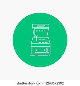 Arcade, console, game, machine, play White Line Icon in Circle background. vector icon illustration