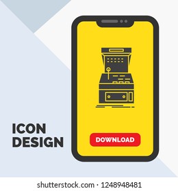 Arcade, console, game, machine, play Glyph Icon in Mobile for Download Page. Yellow Background
