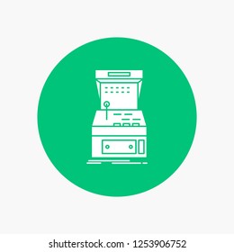 Arcade, console, game, machine, play White Glyph Icon in Circle. Vector Button illustration