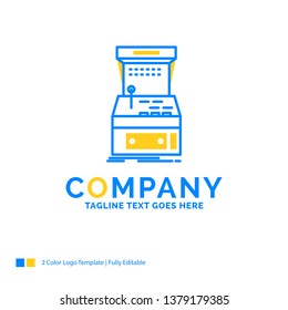 Arcade, console, game, machine, play Blue Yellow Business Logo template. Creative Design Template Place for Tagline.
