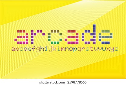 Arcade dark font. 8 bit letters and numbers. Typeface for title or headline design poster, website or print. Vector. Retro style arcade games font, 80s video game alphabet letters vector illustration