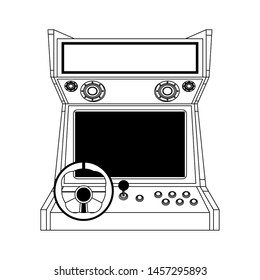 Arcade driver videogame with buttons and steering wheel vector illustration graphic design