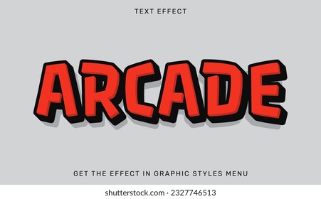 Arcade editable text effect in 3d style. Text emblem for advertising, branding, business logo
