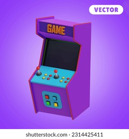 arcade game 3D vector icon set, on a purple background