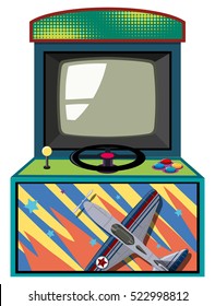 Arcade game box with flying jet illustration