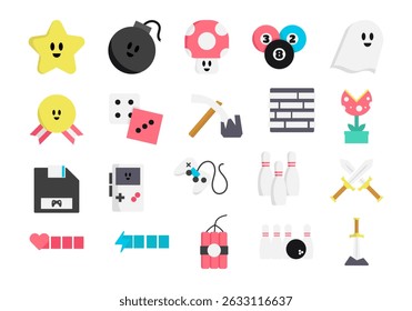 Arcade Game Flat Icon Element Set