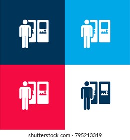 Arcade game four color material and minimal icon logo set in red and blue