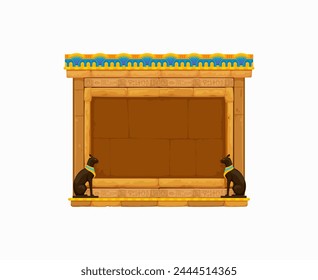 Arcade game frame, ancient Egypt. Vintage Egyptian stone wall. Cartoon vector texture, past civilization construction with hieroglyphs, Bastet cat deity monument. Historical quiz, gui puzzle asset